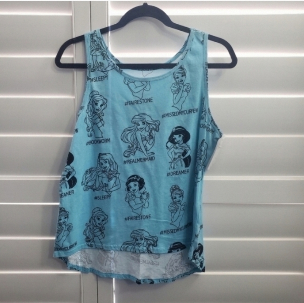 Disney princesses blue hashtag high low tank